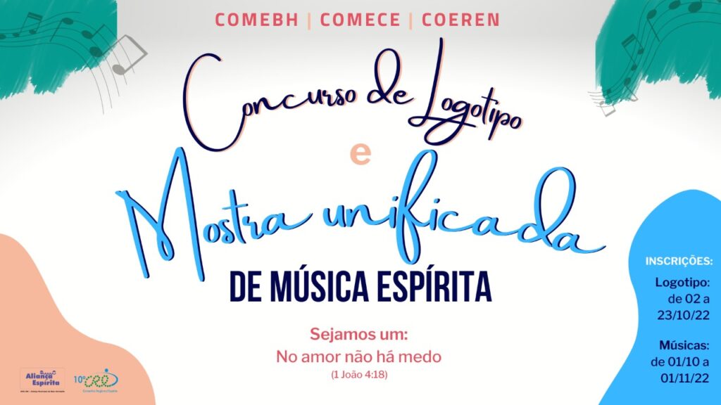 Imagem anunciando a Mostra unificada de música espírita e o concurso de logotipos para os eventos de carnaval de 2023