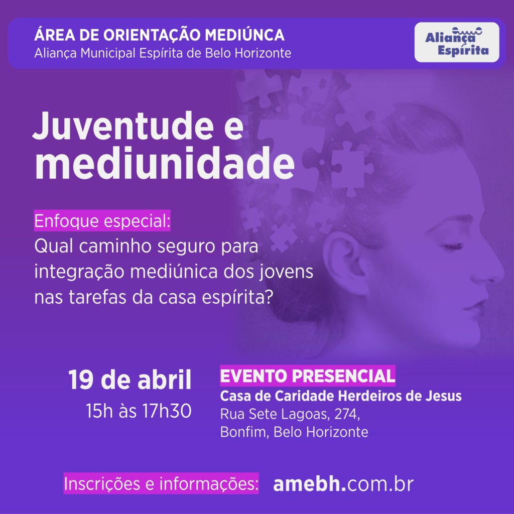 Cartaz em tom de roxo com rosto de mulher virado para a direita ao fundo.